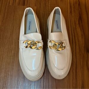 Steve Madden Cream Makira Loafers with Gold Accent
